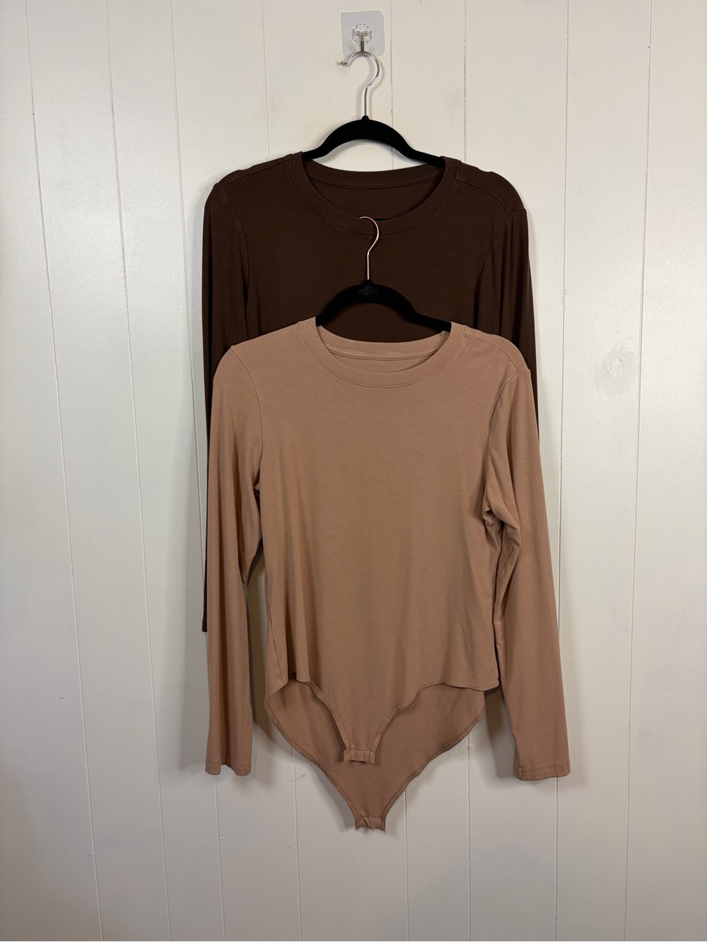 Bodysuit Lot Brown Tan Crew Neck Full Coverage size 2XL Soft Stretch Basic Fall